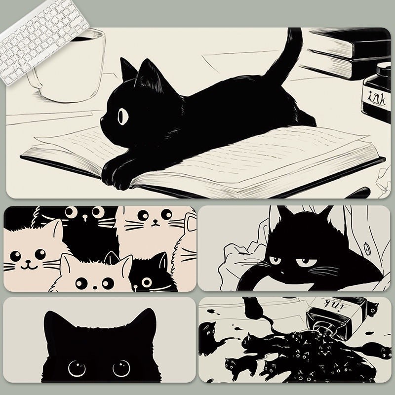 全友💖✡滑鼠墊✡手繪貓咪滑鼠墊超大號可愛簡約鍵盤墊電腦遊戲辦公桌墊鎖邊可訂製