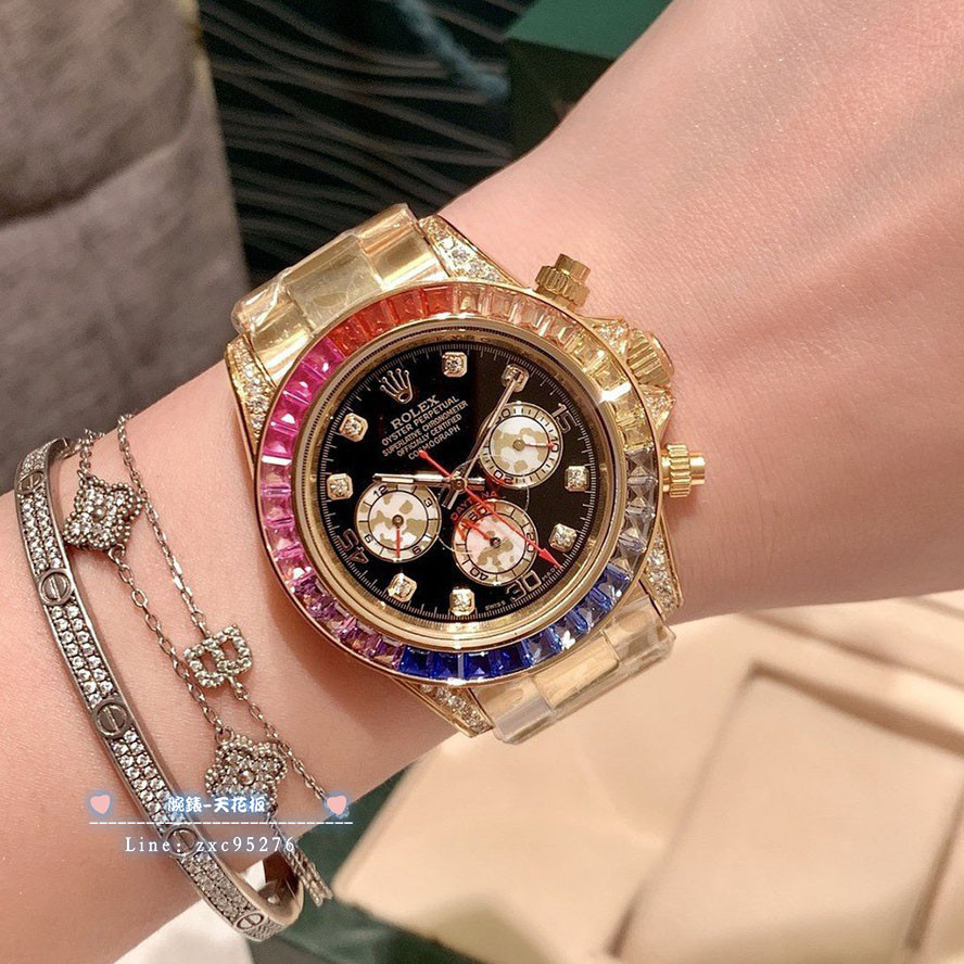 Rolex 勞力士 宇宙計型迪通拿系列116595RBOW彩虹迪18k玫瑰金自動機械腕腕錶手腕錶&amp;腕錶