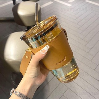 【簡約ins】🥤450ML 可愛櫻花玻璃杯 環保飲料杯 玻璃水杯 便攜 隨手杯 玻璃吸管杯 復古透明玻璃杯子 不鏽鋼吸