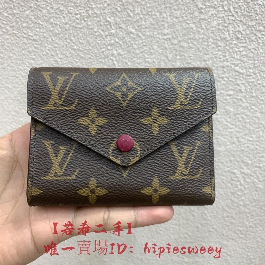 二手 LV 路易威登 M41938紫紅色 VICTORINE 三折短夾 錢包 皮夾 豆豆夾