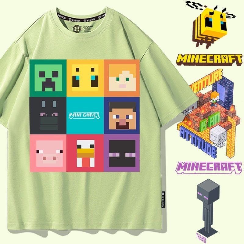 Minecraft我的世界短袖聯名T恤短袖男童苦力怕史蒂夫兒童夏季套裝