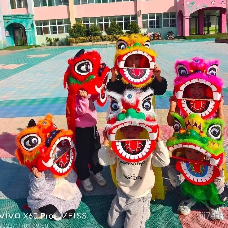 塑料兒童舞獅子道具套裝  舞獅頭鼓2-14嵗幼稚園 錶演小獅頭玩具6寸 TB4R