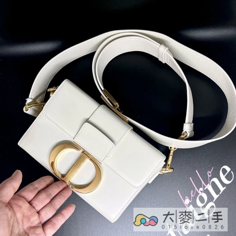 精品二手 Dior 迪奧 30 Montaigne Box Mini 白色 牛皮革 蒙田包 盒子包 單肩包 斜挎包