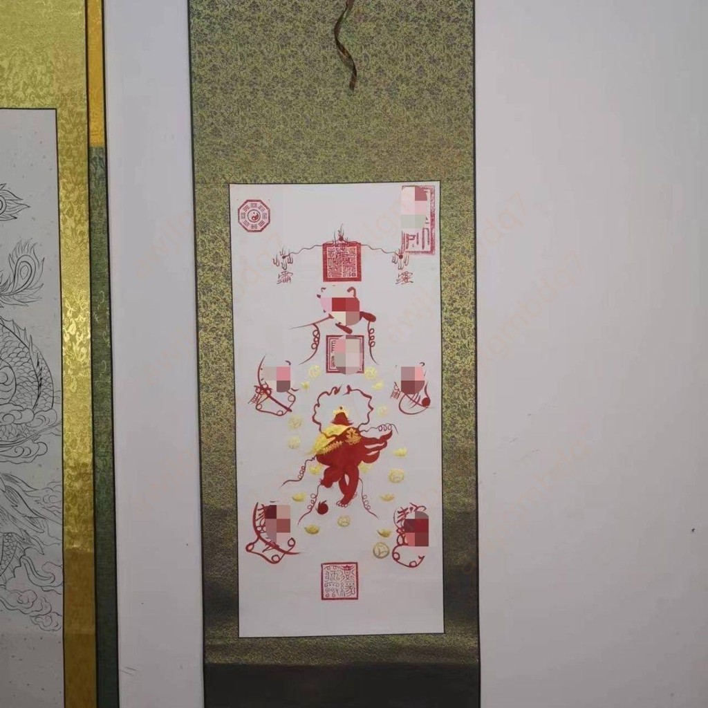 🍃🍃趙公明人形招財畫像玄關中式五路絲綢卷軸書房絹布掛畫客廳裝飾畫