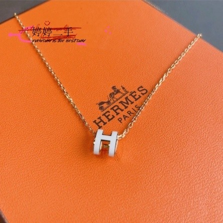 二手特价出HERMES 愛馬仕 Pop mini 玫瑰金 H項鏈 白色吊墜 項鍊 飾品