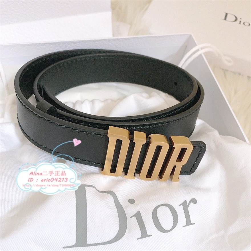 二手精品 DIOR 迪奧 D-FENCE 黑色 復古金扣 女生 腰帶 皮帶 Christian Dior標誌