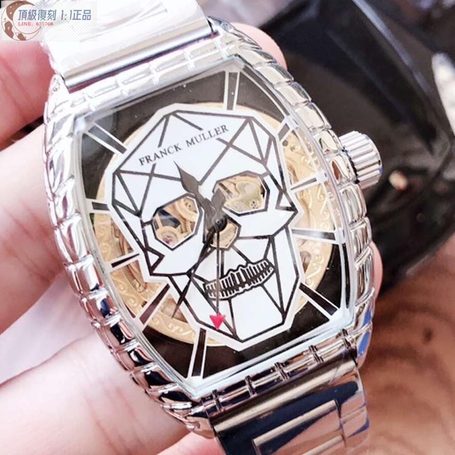 高端 FranckMuller(法蘭克穆勒)大三針機械超強鬼頭字面手錶男士腕錶全自動機械機芯礦物質鏡面機械錶骷髏頭錶