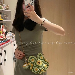 臺灣熱銷🎁手工編織包 DIY針織包包 毛線編織 溺水小苑自製鉤針編織祖母格嚮日葵編織包單肩包材料包送影片