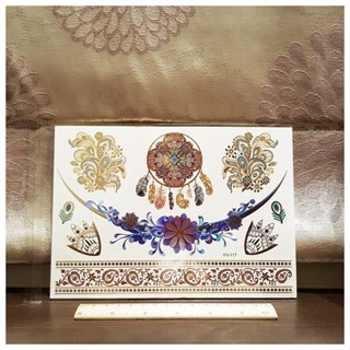 燙金金屬感飾品藍色花朵項鍊YH-117 K20【WAWA TATTOO】防水紋身貼紙金屬燙金燙銀泳裝海灘夏天飾品刺青貼紙