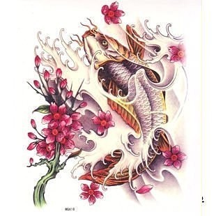 鯉魚跳龍門大圖K18【WAWA TATTOO】手臂防水紋身貼紙刺青貼紙