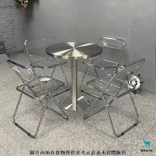 JUMI不銹鋼餐桌工業風咖啡廳奶茶店商用洽談桌戶外陽臺金屬鐵藝圓桌子