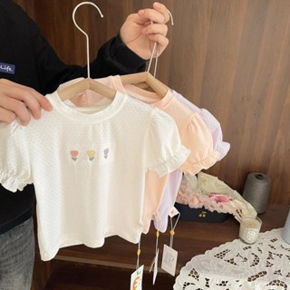 🎈臺灣出貨💥女寶寶涼垂感細冰絲棉上衣女嬰兒夏季女童超軟彈透氣網眼薄款T恤