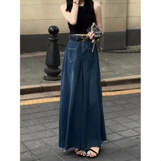 女生韓版時尚牛仔大喇叭腿褲 大尺碼超闊腿牛仔褲裙女夏季寬鬆高腰顯瘦設計感淺色大喇叭褲潮