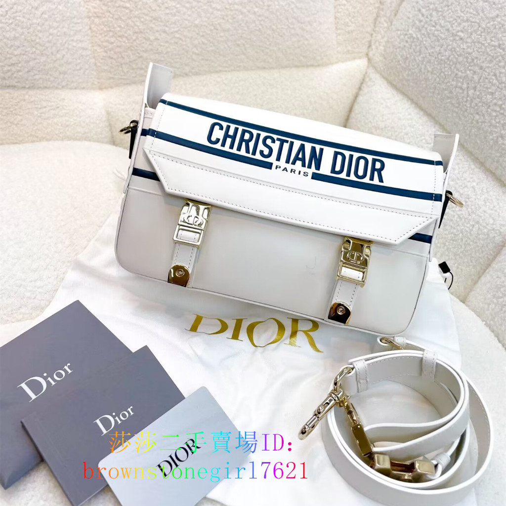 二手精品 Dior 迪奧 22新款 DIOR CAMP 光滑牛皮革 郵差包 單肩包 斜挎包 小號 白色 男女同款