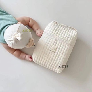 臺灣免運出貨🔸韓版 尿布收納袋 媽媽包 奶瓶收納 質感尿布袋 ins韓國新款絎縫刺繡純棉媽咪包可掛童車拉鍊手提尿布溼袋