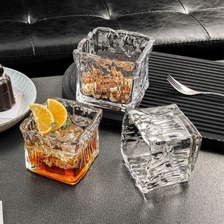 威士忌杯 玻璃杯 酒杯 威士忌酒杯 富士山杯 啤酒杯 古典杯 ins復古方形大容量玻璃拿鐵咖啡杯冰美式高階感小眾設計威士