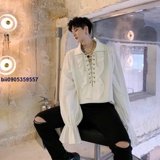 🌓考拉2🌓歐美//復古中世紀宮廷風蓬蓬袖上衣 舞臺話劇表演服純色綁帶襯衫男wrtt