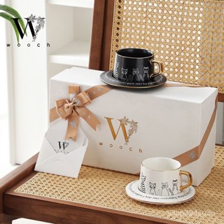 有意義的禮物 結婚對杯 結婚禮物送禮 婚禮對杯 馬克杯禮盒組 好奇的貓可愛風咖啡杯碟禮盒裝情侶對杯喬遷結婚伴手禮