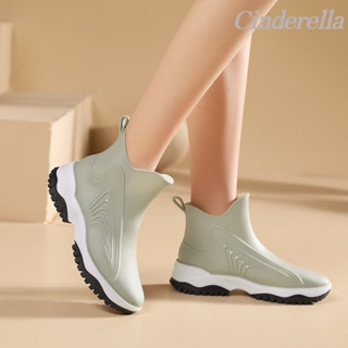 Cinderella 日係高檔百搭防滑防水時尚短筒水鞋加厚雨靴膠鞋女防水鞋 雨靴雨靴女 雨鞋雨鞋 時尚雨鞋雨靴 防滑雨鞋