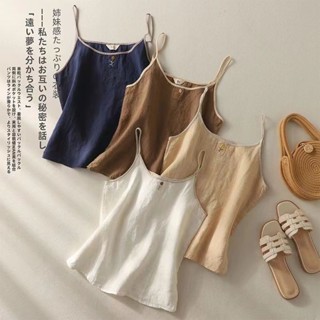 無袖襯衫背心女 復古小繡花棉麻小小可愛吊帶女夏季寬松顯瘦內搭無袖打底背心上衣 女生無袖上衣民族風文藝復古背心女韓版襯衣女