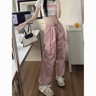 臺灣出貨-韓版ins薄款辣妹美式顯瘦設計感夏季潮工裝褲子休閒運動褲