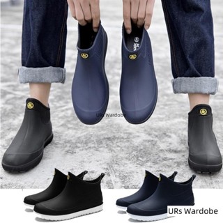 URs 免運✨短筒 雨鞋男士防滑防水鞋 男釣魚雨靴 低幫時尚套鞋 廚房勞保工作膠鞋 軟底防滑耐磨 時尚洗車鞋