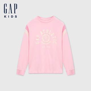 Gap 女童裝 Logo純棉印花圓領長袖上衣-粉色(617490)
