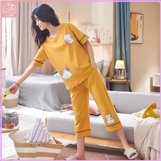 🍓臺灣出貨🍓純棉睡衣 女生睡衣 家居服 韓版短袖七分褲居家服兩件式套裝 加大尺碼夏季套裝 休閒居家服 舒適家居服