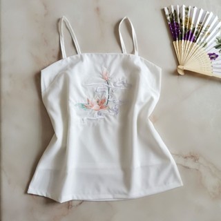 漢服百搭吊帶雙層中國風刺繡內搭抹胸古風漢元素打底背心女 復古 中國風 古風上衣 新中式背心 無袖背心 大碼背心 漢服吊帶