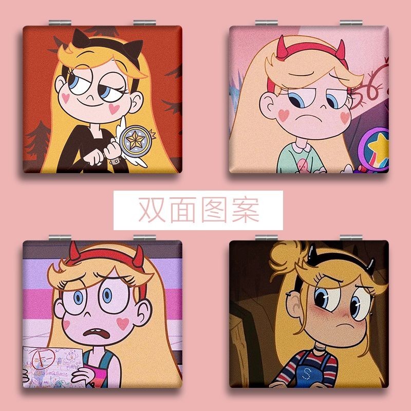 ✨公主闖天關星蝶鏡子女便攜式隨身折疊鏡翻蓋式鏡子學生手持雙麵鏡✨