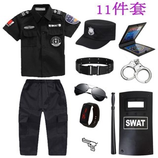 【臺灣-出貨】兒童萬聖節服裝小孩特警衣服兒童警官服裝警男警裝公安製服警察童裝軍裝黑貓警長