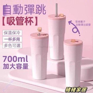 品質保障·時尚高階設計吸管杯 700ml 個性漸變色吸管保溫杯 咖啡杯 戶外休閒容量杯 居傢辦公杯子 運動杯Wenna
