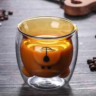 新竹出貨♕高硼矽雙層耐熱玻璃杯 小熊杯 卡通咖啡杯 果汁杯 牛奶杯 可愛杯 ins水杯