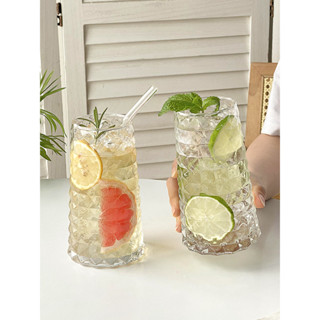 鑽石玻璃杯 簡約果汁杯 夏季冷飲杯 水果茶飲品杯 冰美式咖啡杯 耐熱防爆杯
