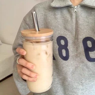 奶茶杯 吸管玻璃杯 梅森果汁杯帶粗吸管可吸珍珠啵啵奶茶杯家用冷萃咖啡杯冷飲喝水杯