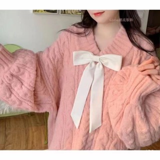 🌷臺灣出貨🌷Glove 秋冬新款 毛衣女 V領蝴蝶結 學院風 慵懶溫柔風 毛衣女 秋季寬鬆 針織衫 長袖上衣 上衣女