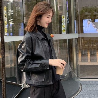 韓版大口袋PU皮衣 夾剋外套女 秋季機車服女 秋冬騎行外套 學生寬鬆短款外套