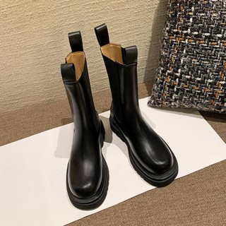 小個子 增高馬丁靴 英倫風 軟皮中筒 厚底 切爾西短靴子 煙筒靴