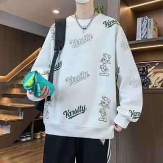卡通字母印花衛衣大學T 春季長袖男潮牌內搭打底衫 大學T 長袖上衣 衛衣 圓領大碼上衣 長T（YWY422）【壹號站】