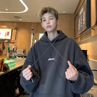 潮流連帽刷毛印花大學T 潮ins寬鬆刷毛款男港風青年連帽上衣 印花秋冬長T 加絨款 情侶裝 帽T（XW576)【壹號站】