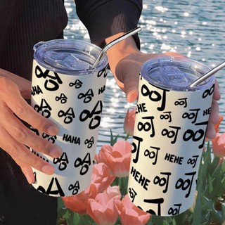 吸管杯 環保杯 隨行杯 不鏽鋼杯🥛 搞怪簡約文字保溫杯帶吸管隨手杯咖啡杯ins高顔值便攜不銹鋼女