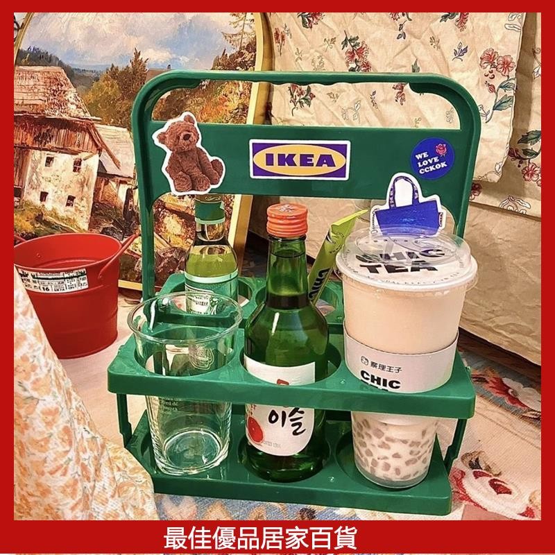 手提啤酒架 啤酒籃 手提啤酒筐 折疊啤酒籃 折疊提籃 飲料提架 美式複古啤酒收納架複古綠啤酒籃手提籃可折疊啤酒框酒架6瓶