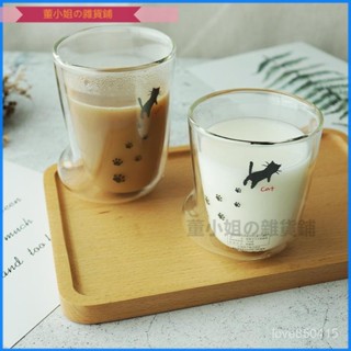 可開發票日本石塚硝子可愛貓咪雙層耐熱咖啡杯貓爪杯無鉛玻璃杯牛奶杯水杯