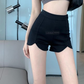 [臺灣免運]韓版素色百搭緊身高腰短褲 性感時尚彈力短褲 女團熱褲 高腰短褲 黑色短褲
