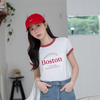 現貨~BOSTON滾邊微短版彈力短袖上衣、T恤【GJ181001】DesireShop