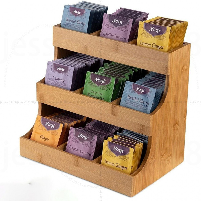 臺北有售📦立式桌麵茶葉收納架多層竹木茶包茶具咖啡廳咖啡包多格實木整理架JE