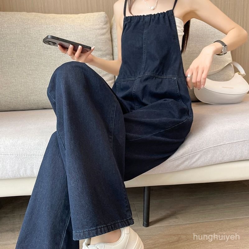 【IYUU】臺灣出貨 免運 吊帶褲女 牛仔背帶褲女春秋薄款新款高腰牛仔褲顯瘦氣質吊帶闊腿連體長褲子