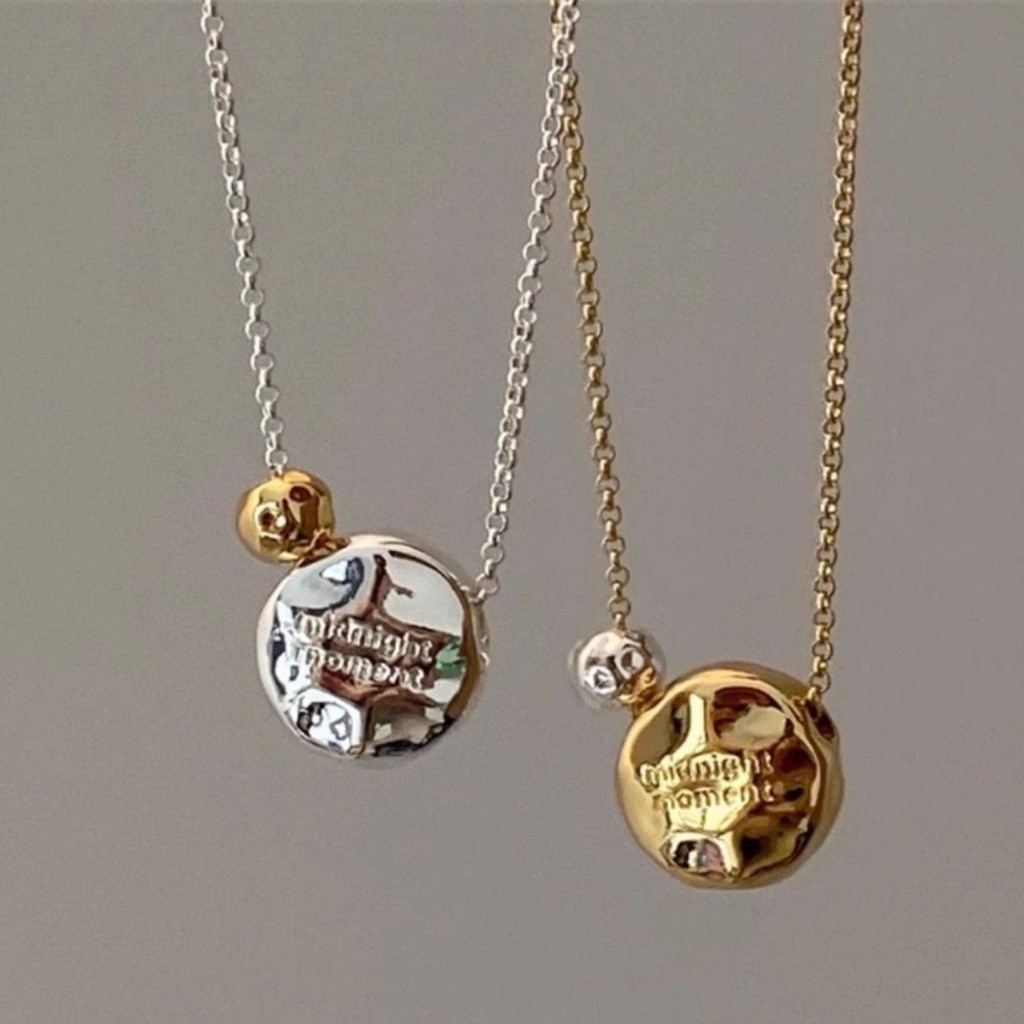 BOEY精品飾品-AETEEY韓國金銀撞色球長款項鍊女款2025高級感肌理感球形毛衣鏈女