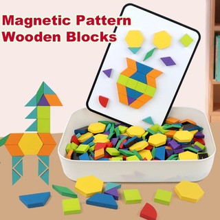 50/120/256pcs Magnetic Pattern Wooden Blocks Set Geometric S