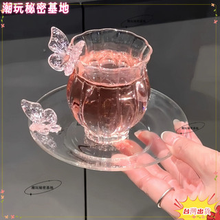 ❤ 臺灣熱賣 ❤ 玻璃蝴蝶耐熱酒杯水仙咖啡杯蓮花茶杯玻璃杯
